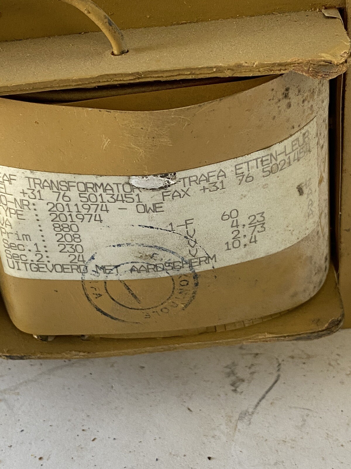 Trafa Transformer 201974. 880VA 208 V Primary