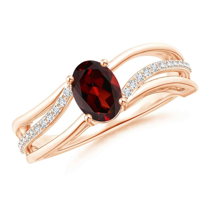 925 Silver Oval Garnet Gemstone Wedding Solitaire with Accents Ring Jewelry