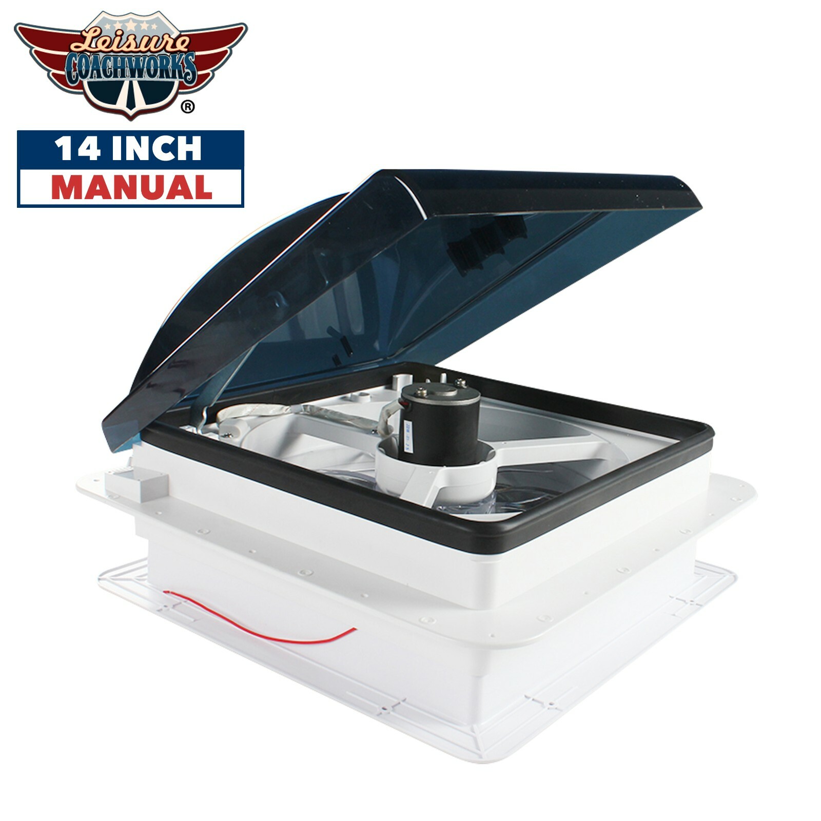 14" RV Camper Roof Vent Fan 12V with 2-WAY FAN Manual Riser Leisure Coachworks