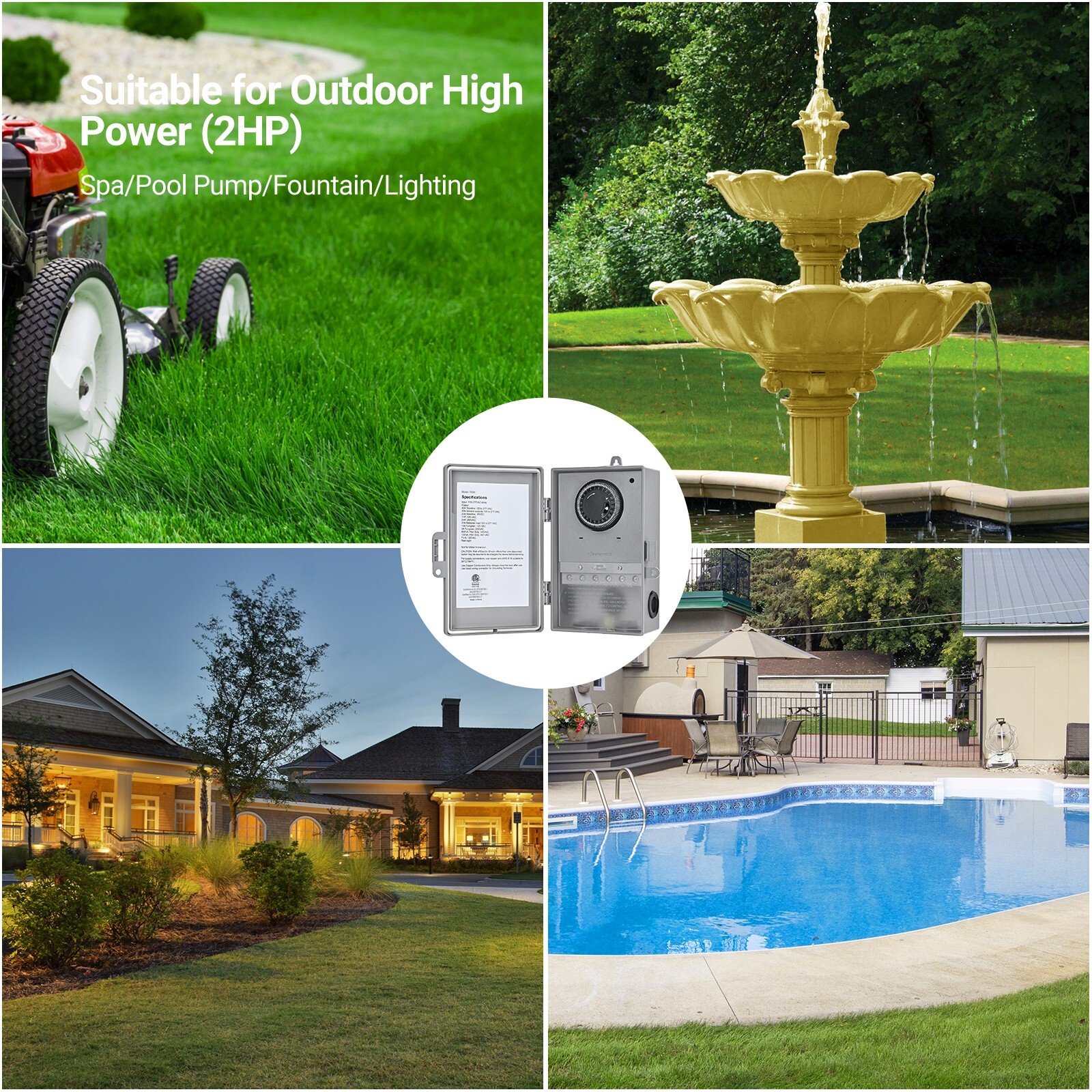 DEWENWILS Pool Pump Timer Box Outdoor, 24-Hour Programmable ON/Off Timer Switch
