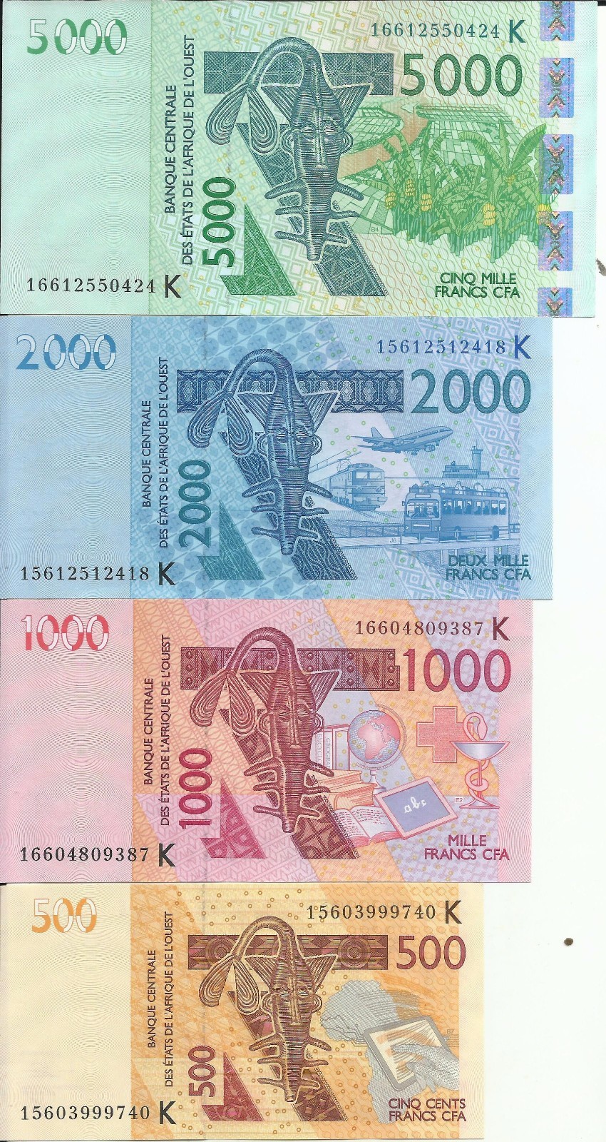 WEST AFRICAN STATES SET 500-1000-2000-5000 FRANCS. UNC CONDITION. 5RW 26MAR