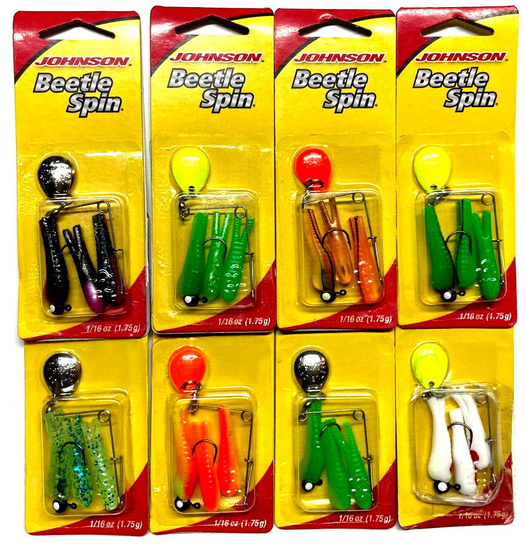 8 PACKS Johnson Beetle Spin 1/16oz Assorted Color 3-Count Pack - You Get All 8