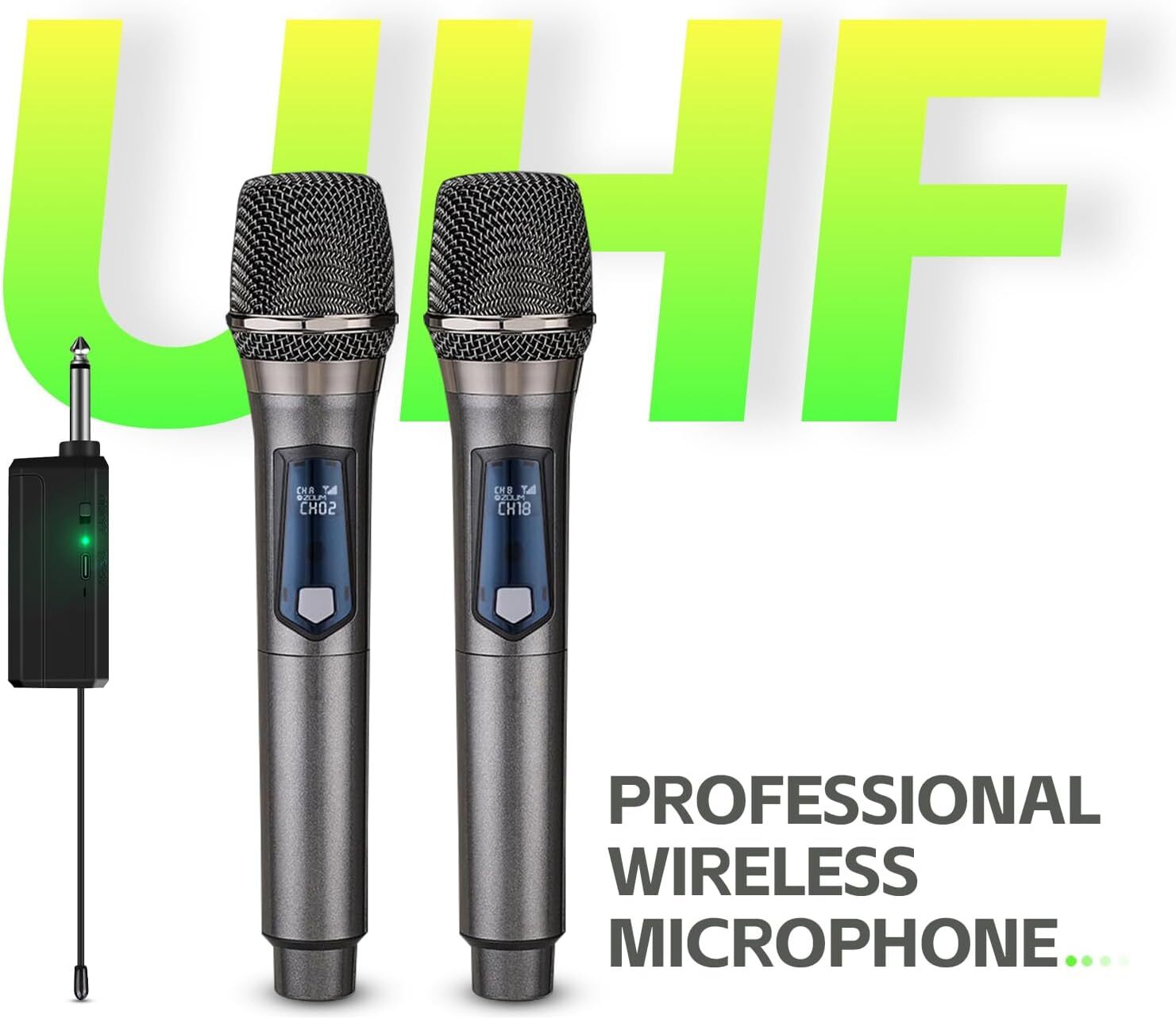 Pro UHF Wireless Microphone System Set Dual Handheld Rechargeable Karaoke Gift