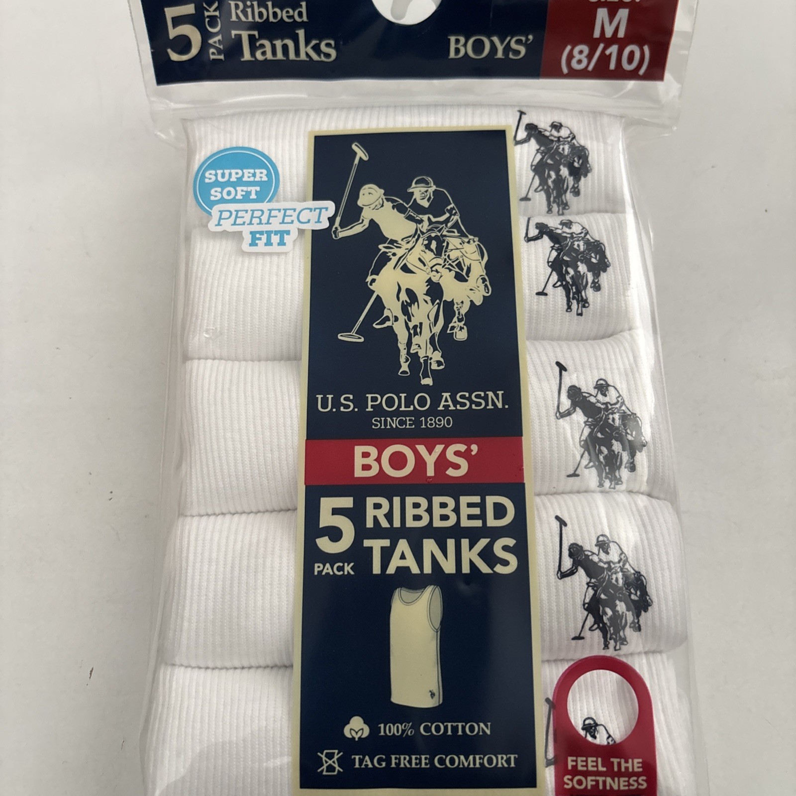 Us Polo Assn Boys Ribbed Tanks Size M (8-10) 5 Pack