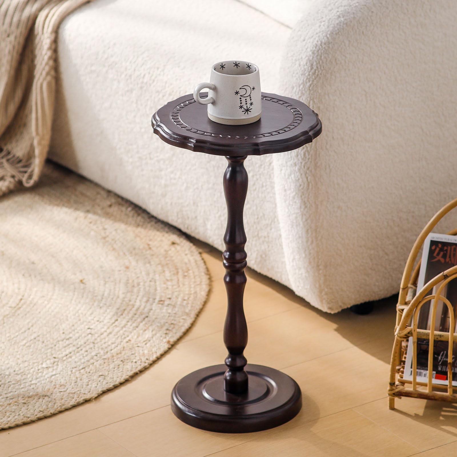 HuiDao 100% Solid Wood Round Side Table, Small Drink Table for Small Spaces, ...