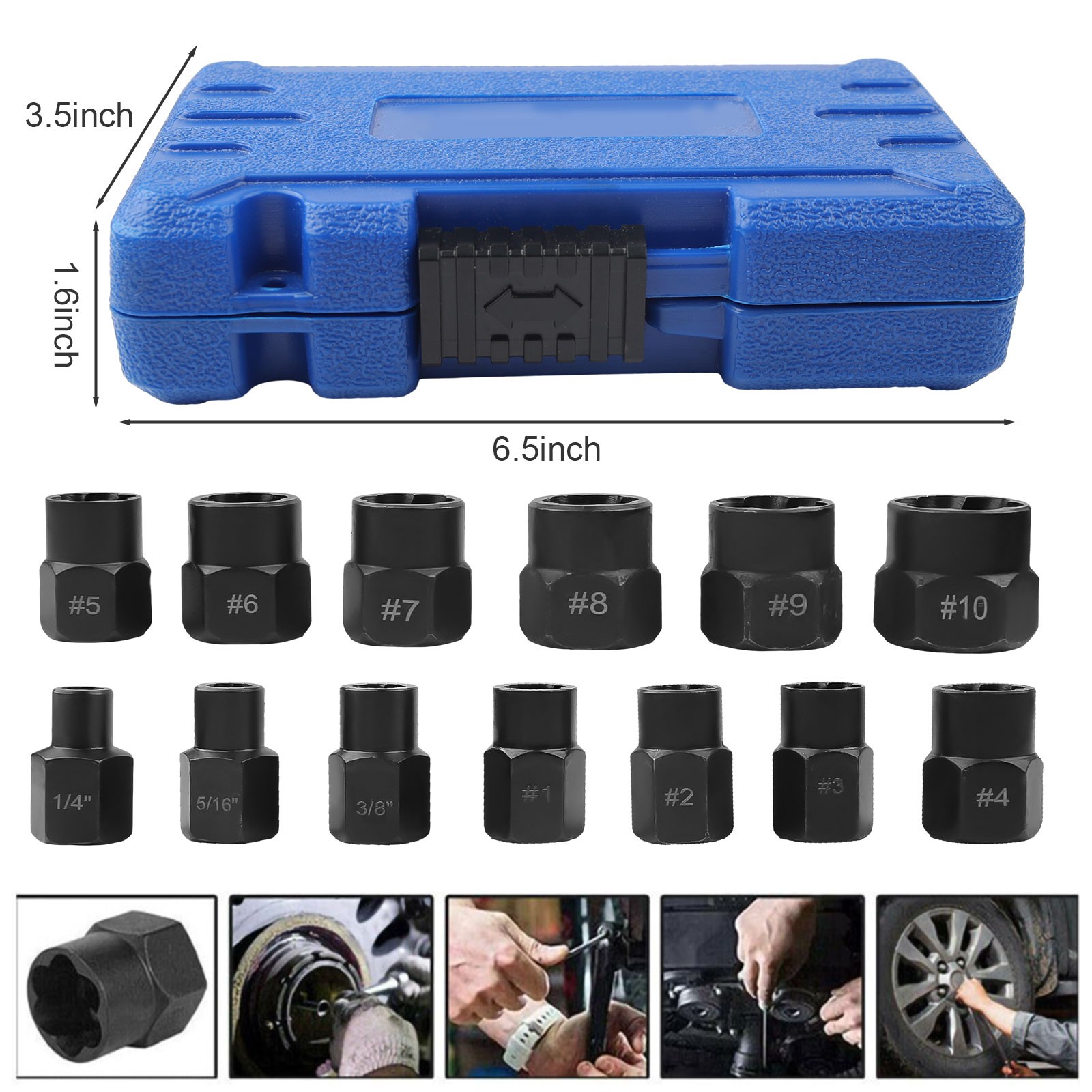 13pcs Bolt Extractor Damaged Lug Nut Remover Twist Socket Extractor Tool 8-19mm