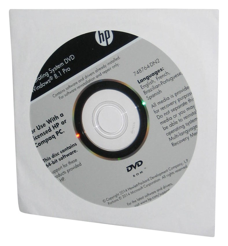 Windows 8.1 Pro HP Operating System 64-Bit CD DVD 748764-DN2