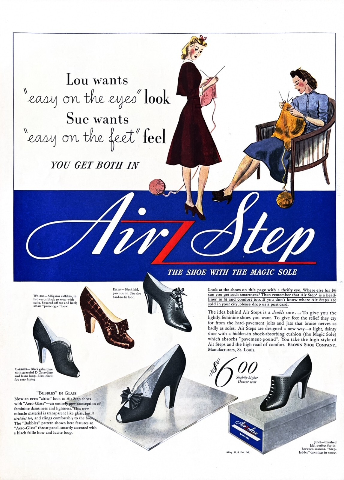 1940 WOMEN'S SHOES Genuine Vintage Print Ad Air Step