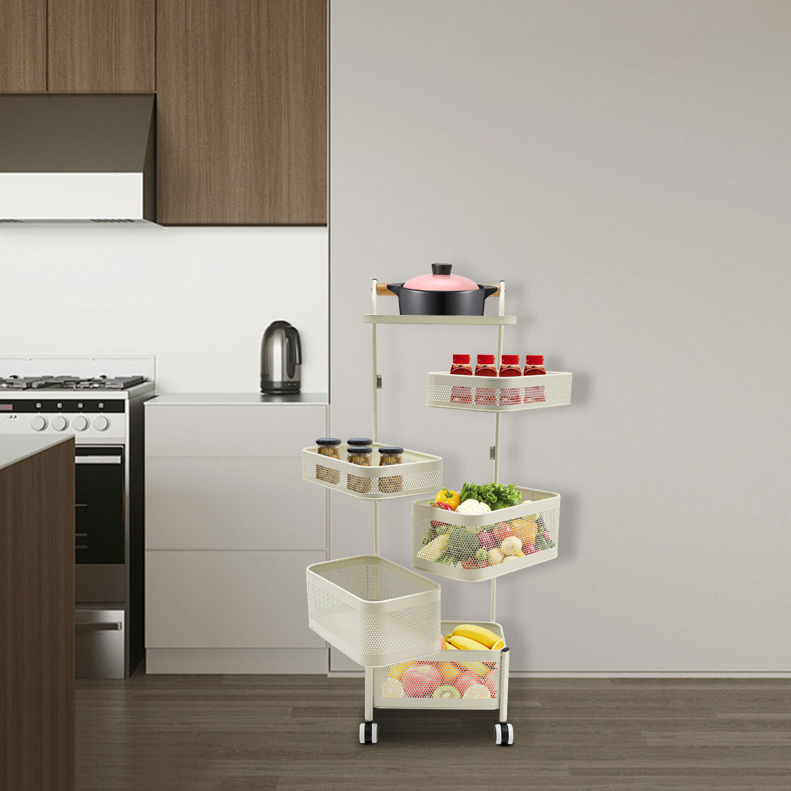 6 Tier Vegetable Rotating Basket Rack Fruit Snack Storage Kitchen Organizer