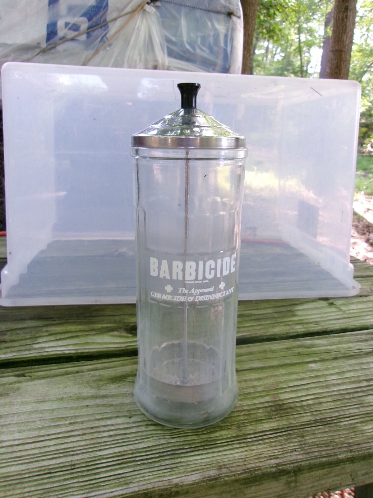 Vtg~Barbicide Glass Disinfectant Barber/Beauty Shop Comb Jar~11.25"Tx4.25"W