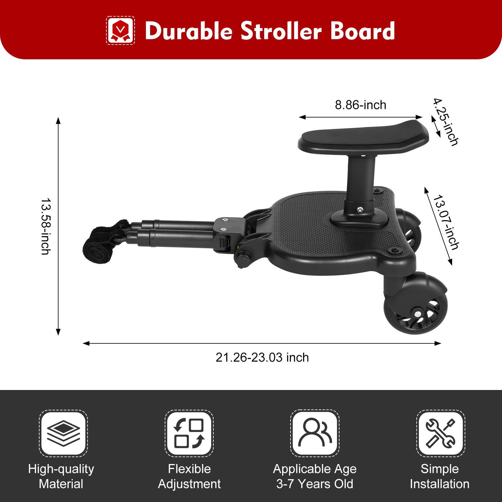 Universal 2 in 1 Buggy Board w/ Seat Auxiliary Pedal Adapter Pushchair Connector