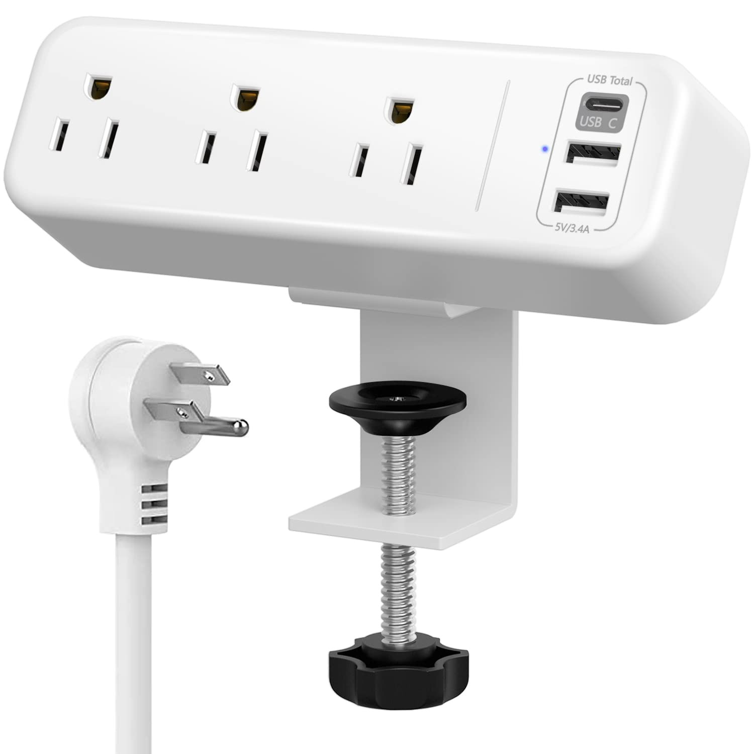 Desk Clamp Power Strip with USB C, 3 Outlets Desktop Mount Station...