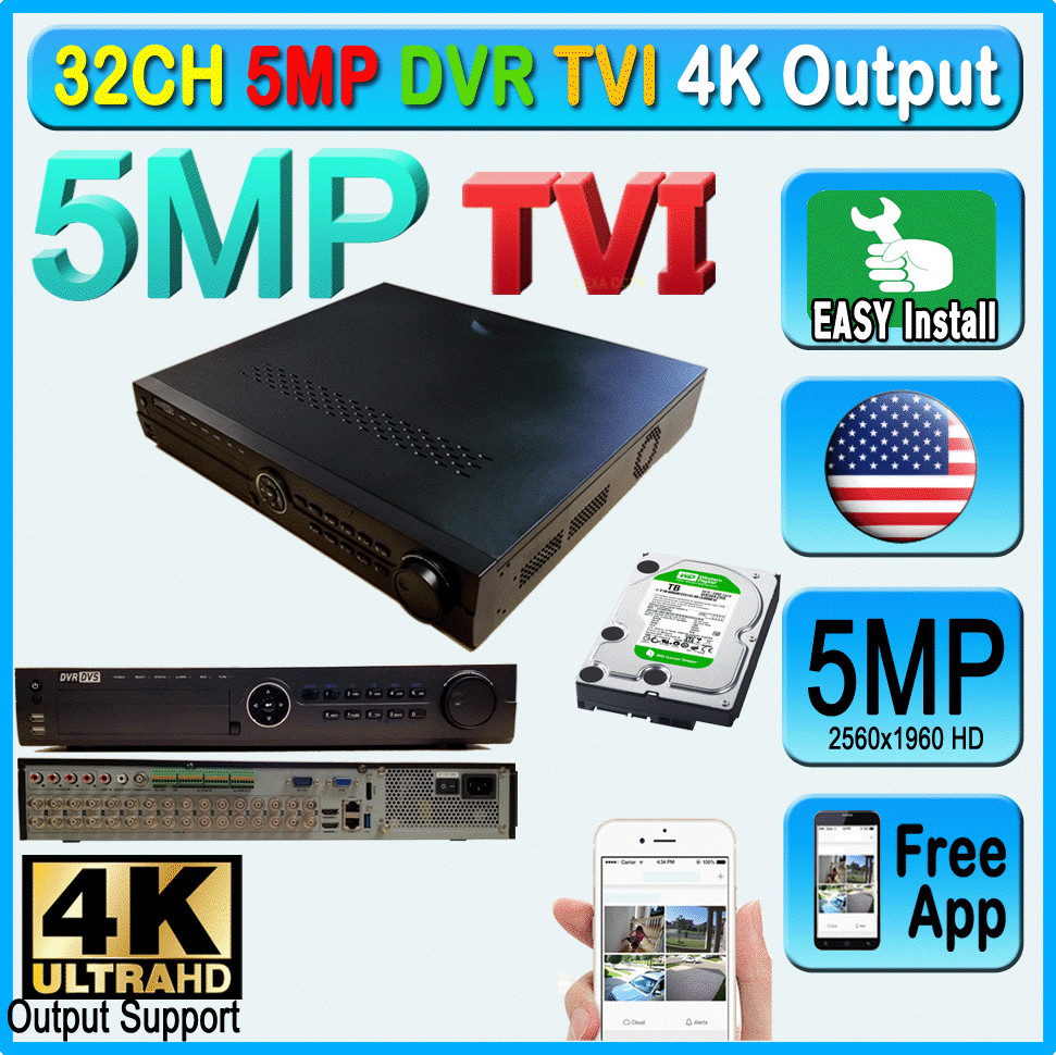 32CH TVI 5MP DVR H265 4k Output 2560x1960 Record System phone P2P