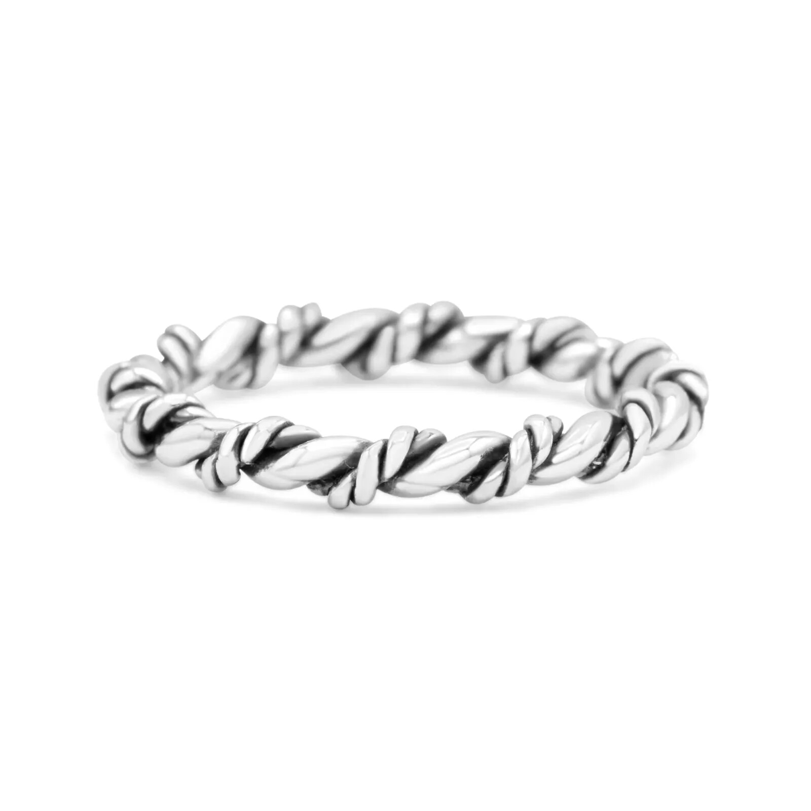 3mm Twisted Wire Rope Style Woven Knot Oxidized Band 925 Sterling Silver