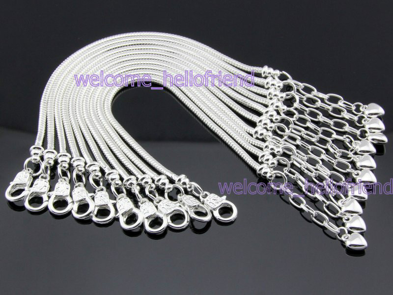 Silver /P Lobster Clasp Heart Snake Chain Bracelet Fit European Charms & Bead PM