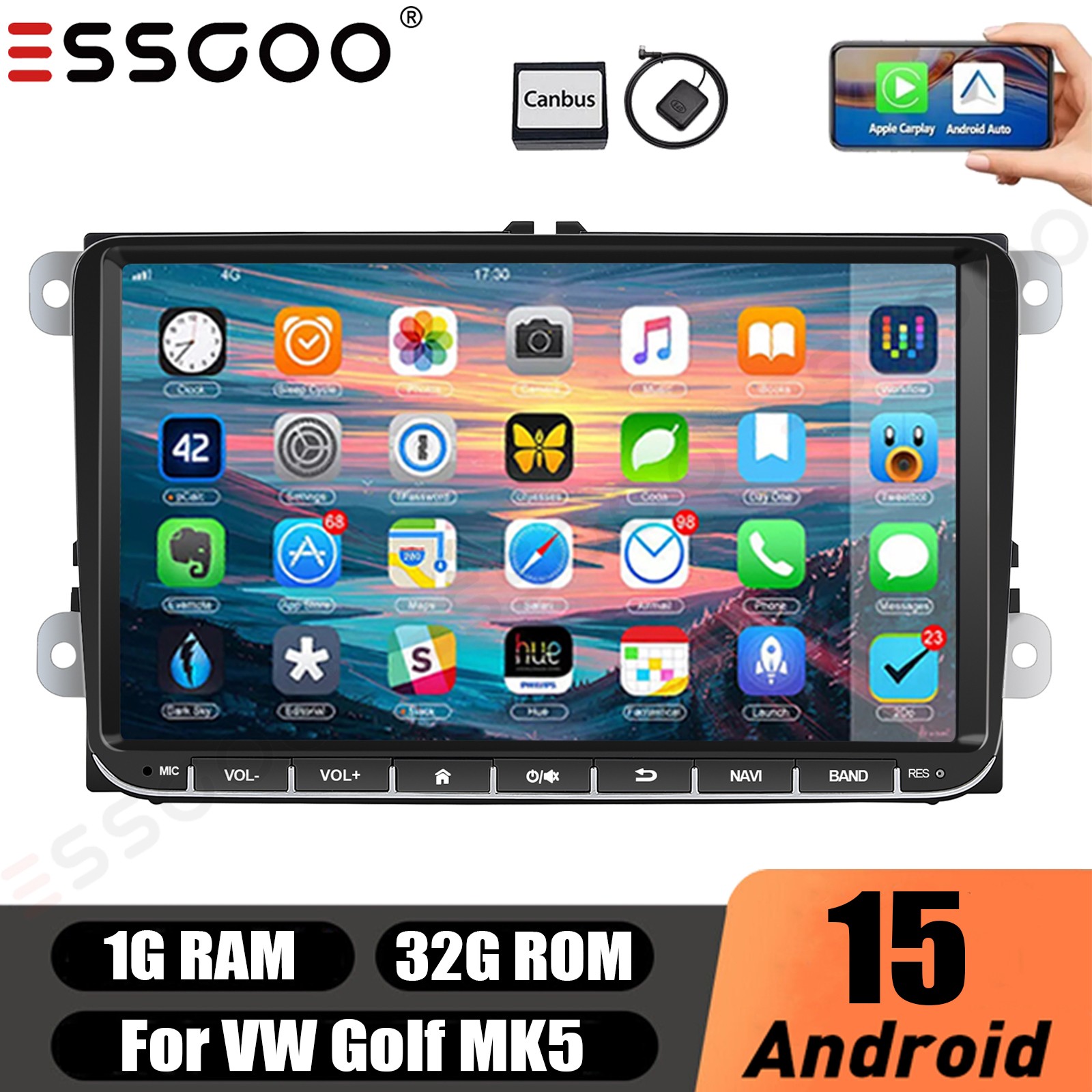 9" 32G For VW Golf MK5 MK6 Jetta Passat CC CarPlay Android 15.0 Car Radio Stereo