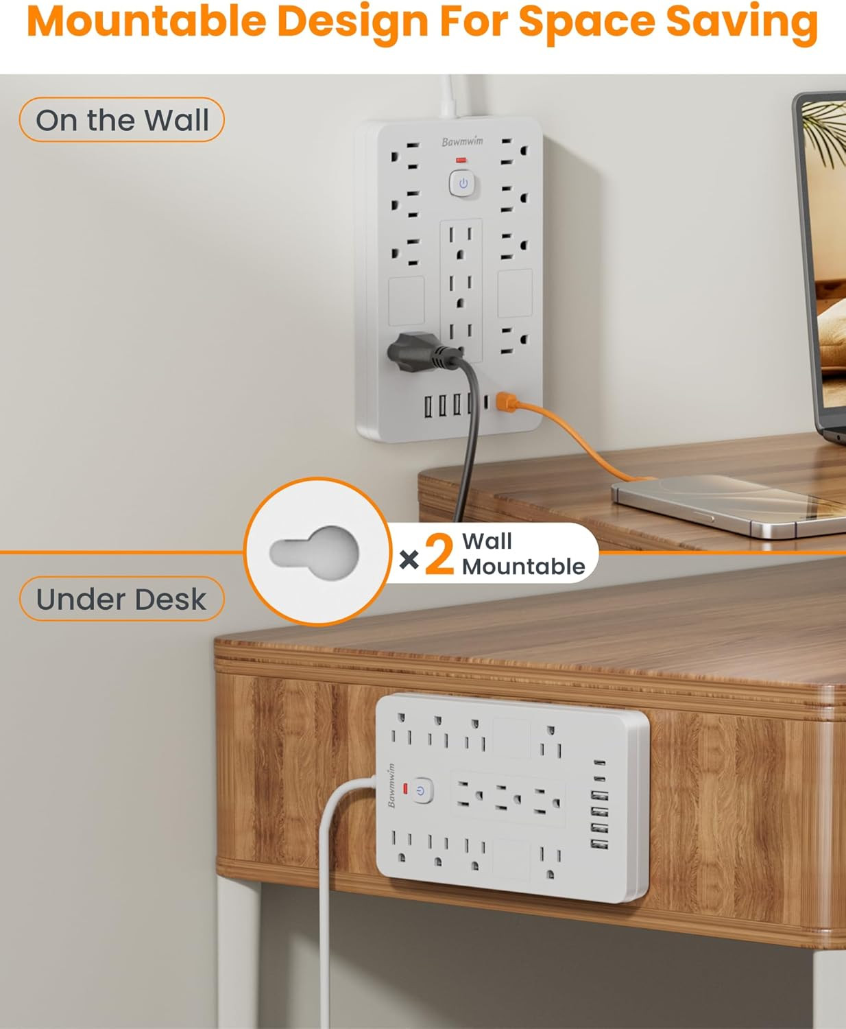 Surge Protector Power Strip - 11 Outlets(1850W/15A) with 6 USB Ports(2 USB C), 1