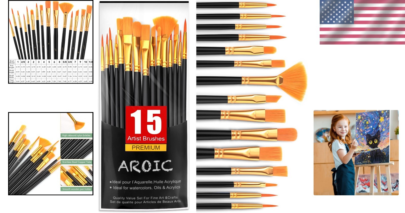 Versatile 15-Piece Painting Brush Set with Wooden Handles for All Skill Levels
