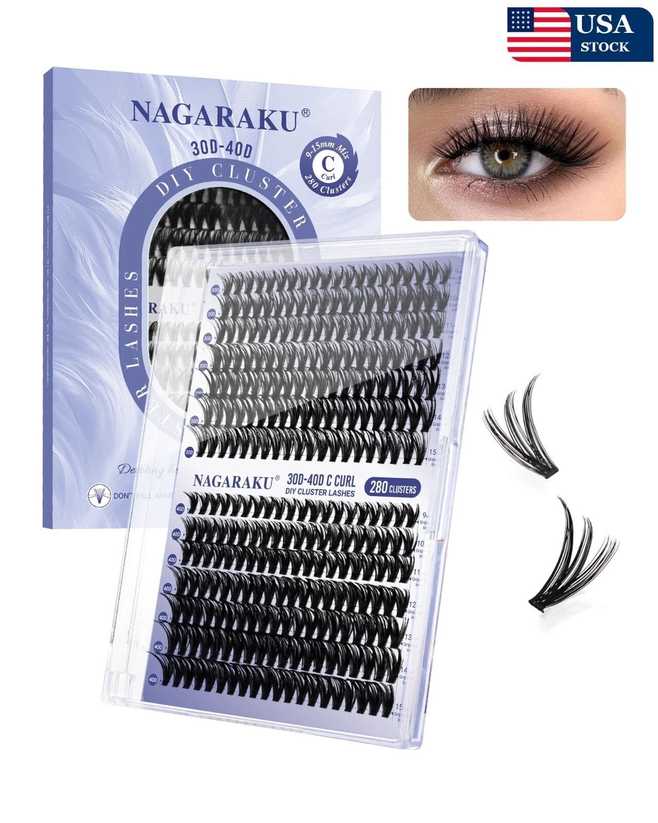 NAGARAKU 30P 40P Cluster False Eyelashes No Glue Needed DIY 280 Set Eyelash USA