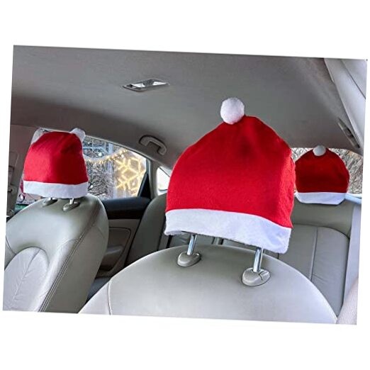 4-Piece Santa Claus hat car seat headrest Cover Cute car Decoration Interior