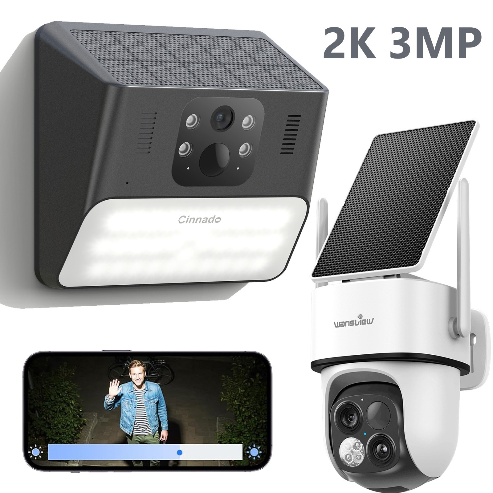 Wansview Solar Wireless Security Camera 360°PTZ 2K 3MP Dual-Cam Human Detection