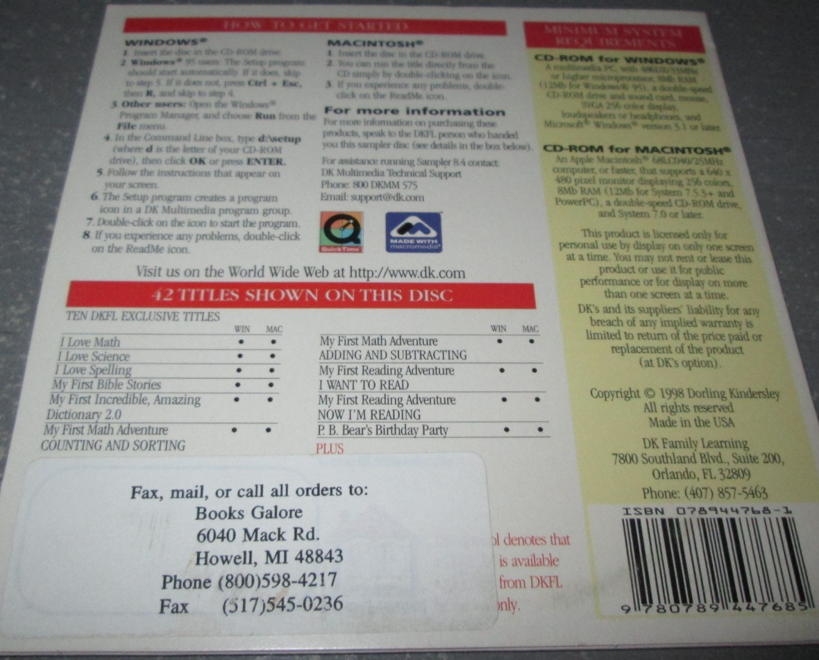 DK Sampler Disk 1999 WIN MAC CD-ROM Disk