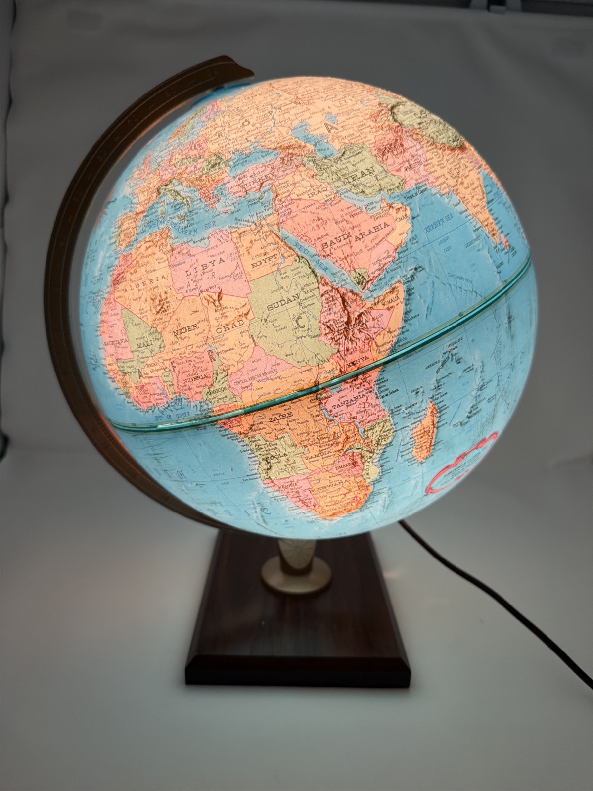 Vintage Replogle 12" Relief World Premier Series Illuminated Lighted World Globe