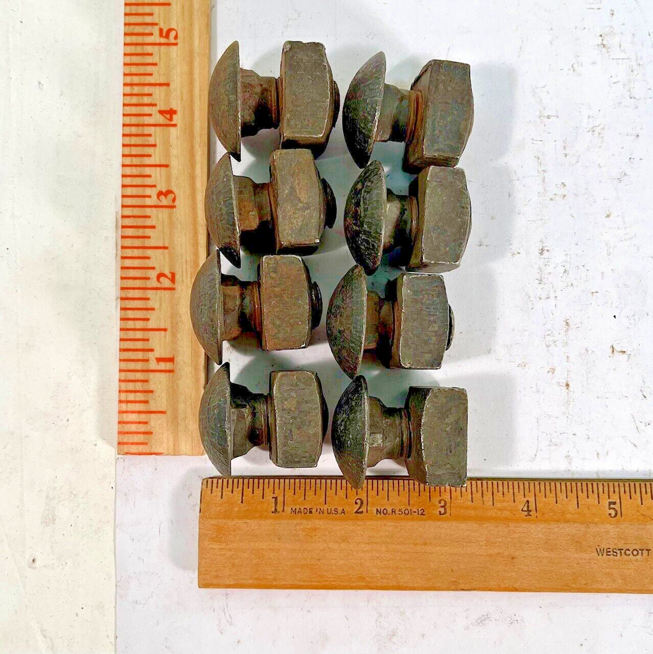 8 Vintage Nos Round Head Carriage Bolts and Square Nuts 5/8" dia x 1 1/8" length