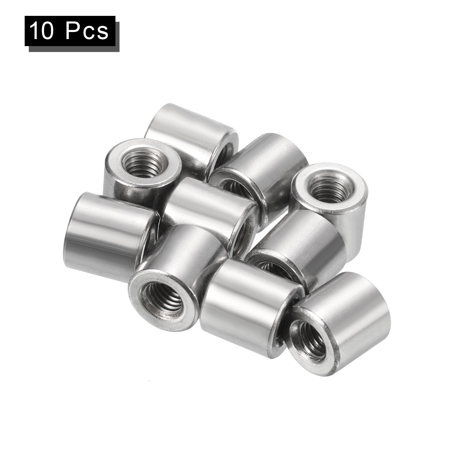 10Pcs Round Connector Nuts, M5x10x10mm Coupling Nut Sleeve Rod Bar Stud Nut