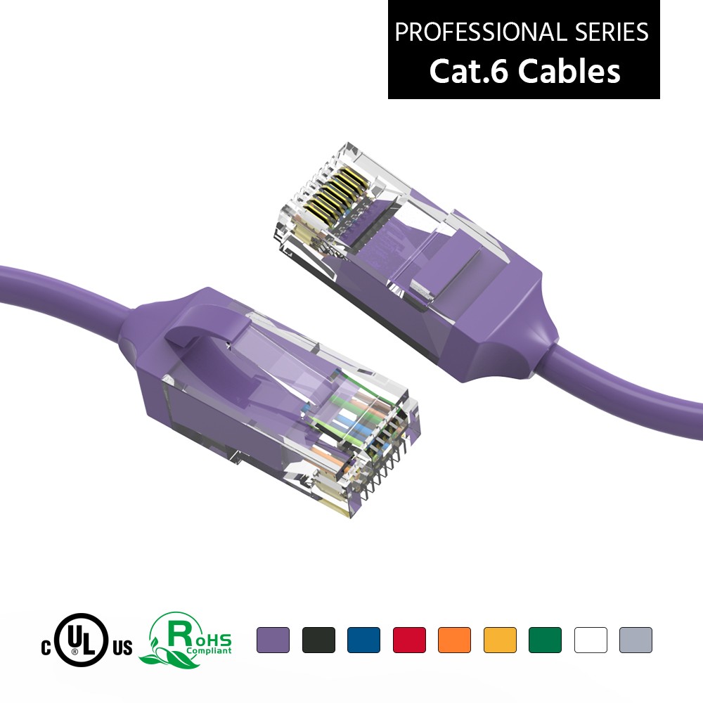 2Ft CAT6 28AWG Slim Ethernet Network Cable Purple