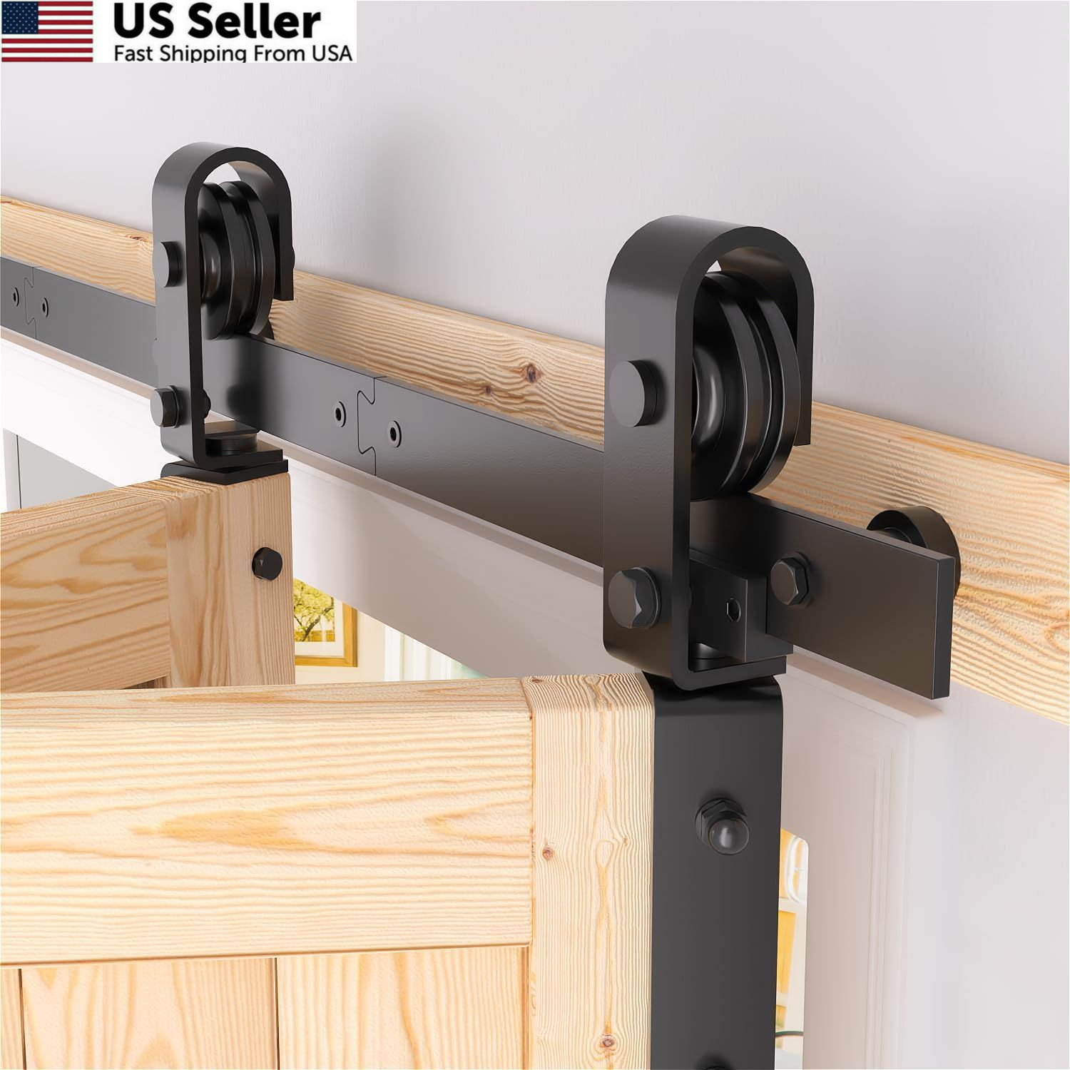 SANKEYTEW 48" Bifold Barn Door Hardware Kit - Fit for 2 doors, Black