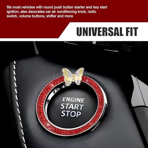 Bling Push Start Button Cover, Sparkling Butterfly Rhinestone Car Start Button