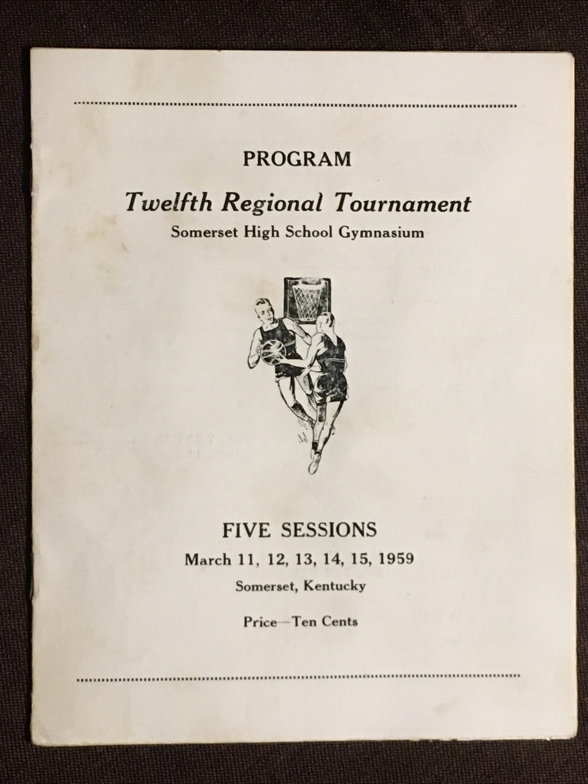 Rare 1959 Somerset, Kentucky Twelfth Regional High School Basketball Program