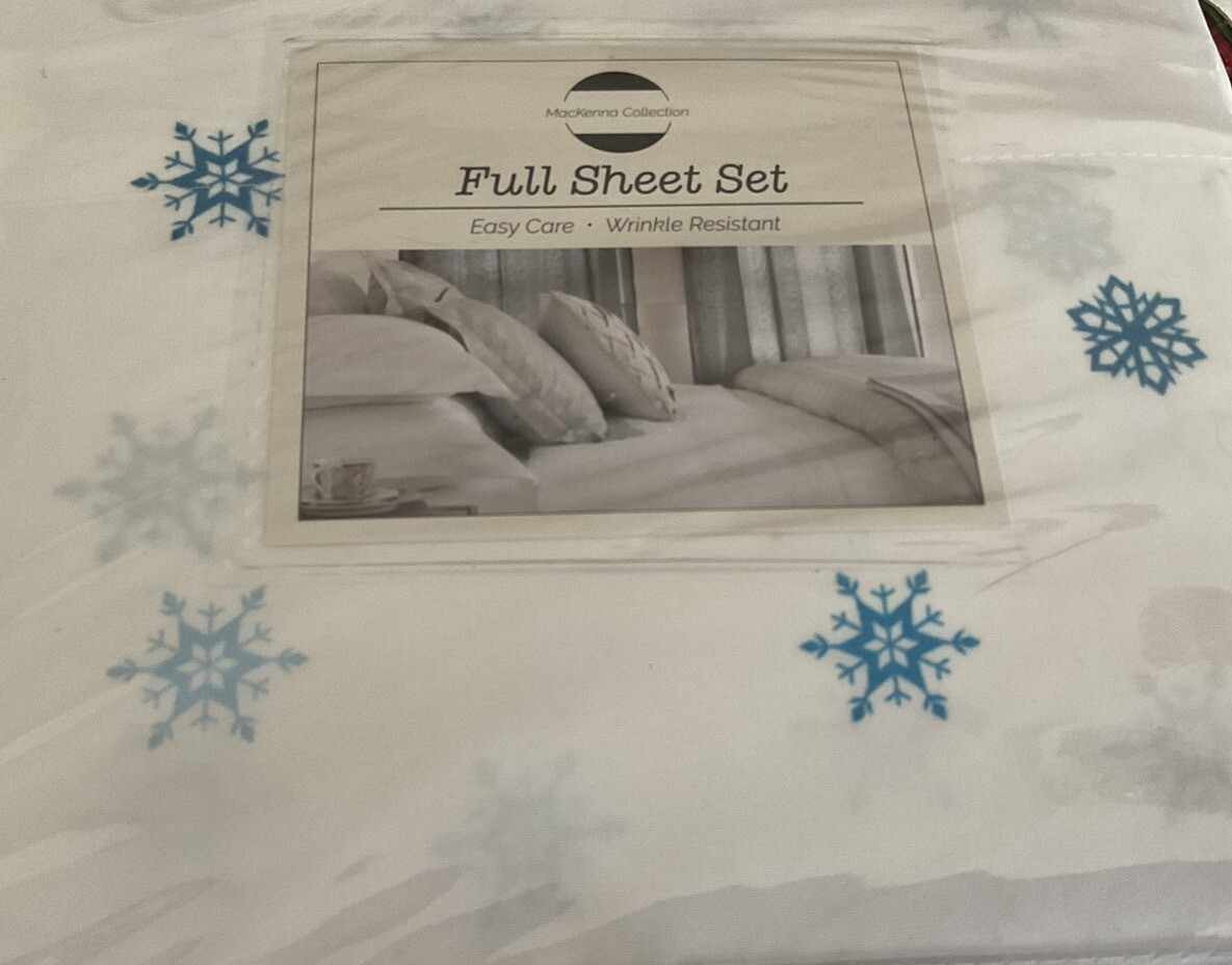 McKenna Coll Microfiber Polyester FULL Sheet Set 4 Piece Set SNOWFLAKE New