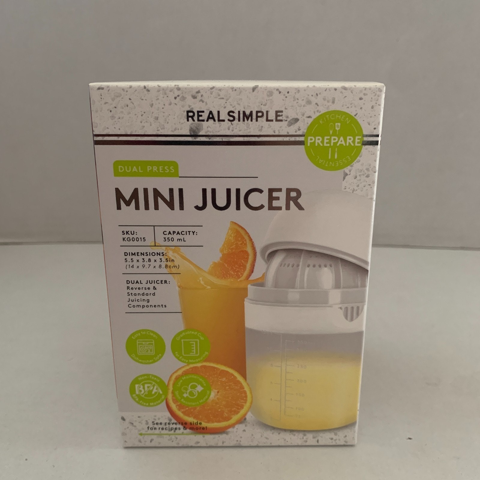 Real Simple Dual Press Manual Portable Handheld 350 mL Citrus Mini Juicer NEW