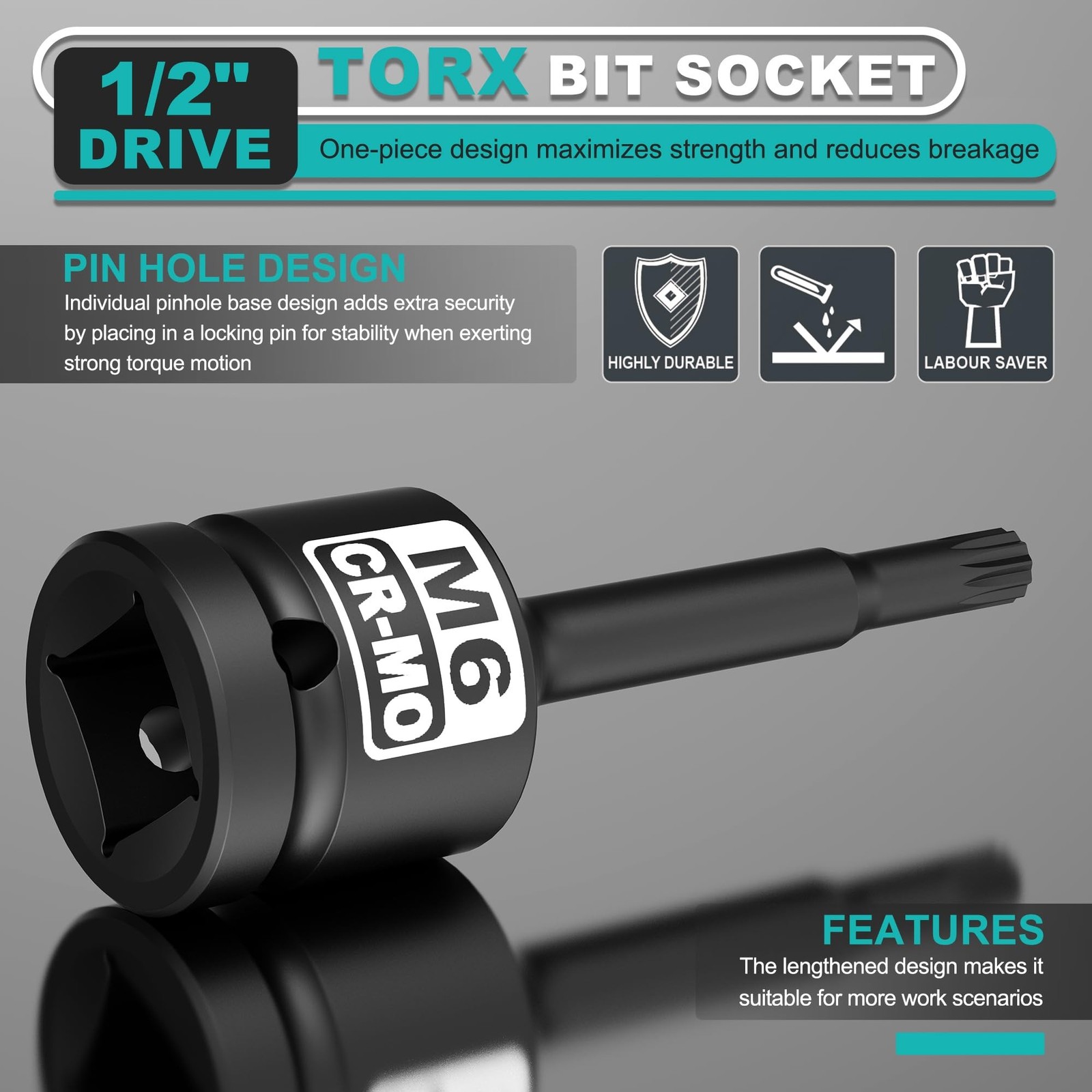1/2" Drive M6 XZN Bit Socket, Triple Square Spline Bit Socket, CR-MO, Profess...