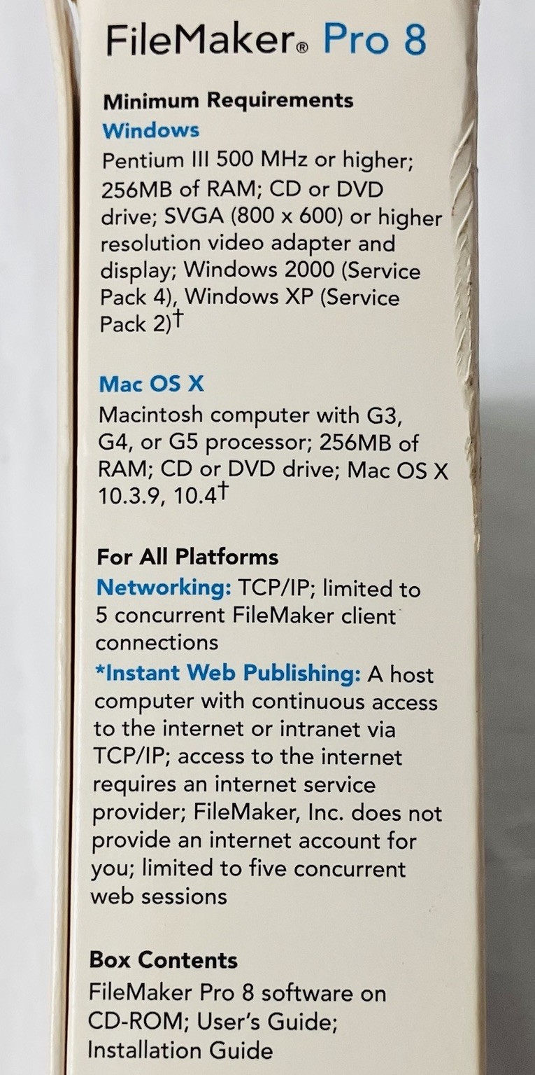 FileMaker Pro 8 Upgrade 5-License Pack Mac Windows XP Box Manuals CD Database