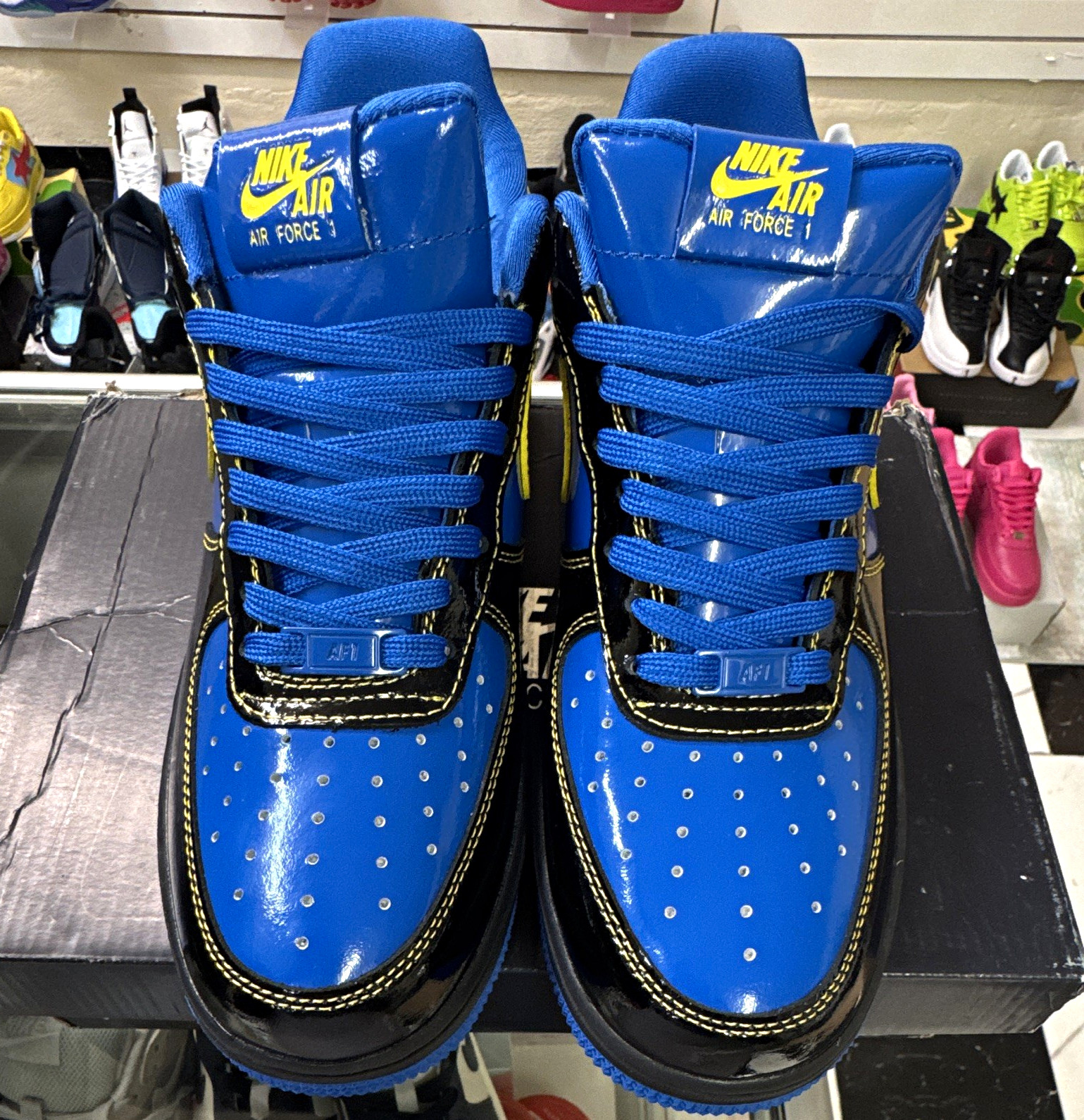 Nike Air Force 1 Men's Low-Top Athletic Sneakers Blue/Black/Yellow Lace-Up