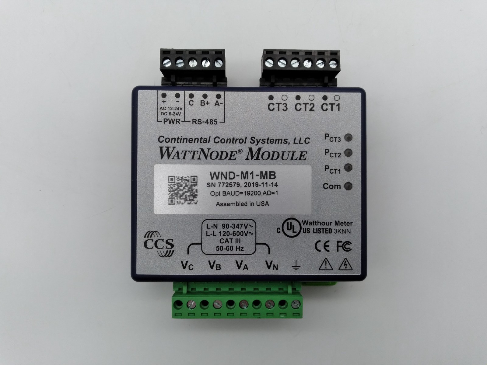 CONTINENTAL CONTROL SYSTEMS  WattNode Module WND-M1-MB / WNDM1MB
