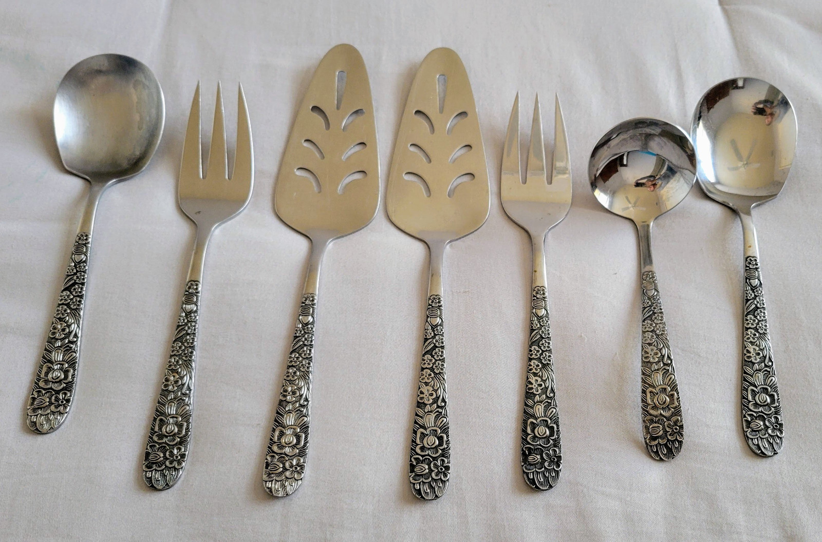 7 Pcs Vintage Lifetime Stainless Steel Taiwan Floral Garden Serving Utensil