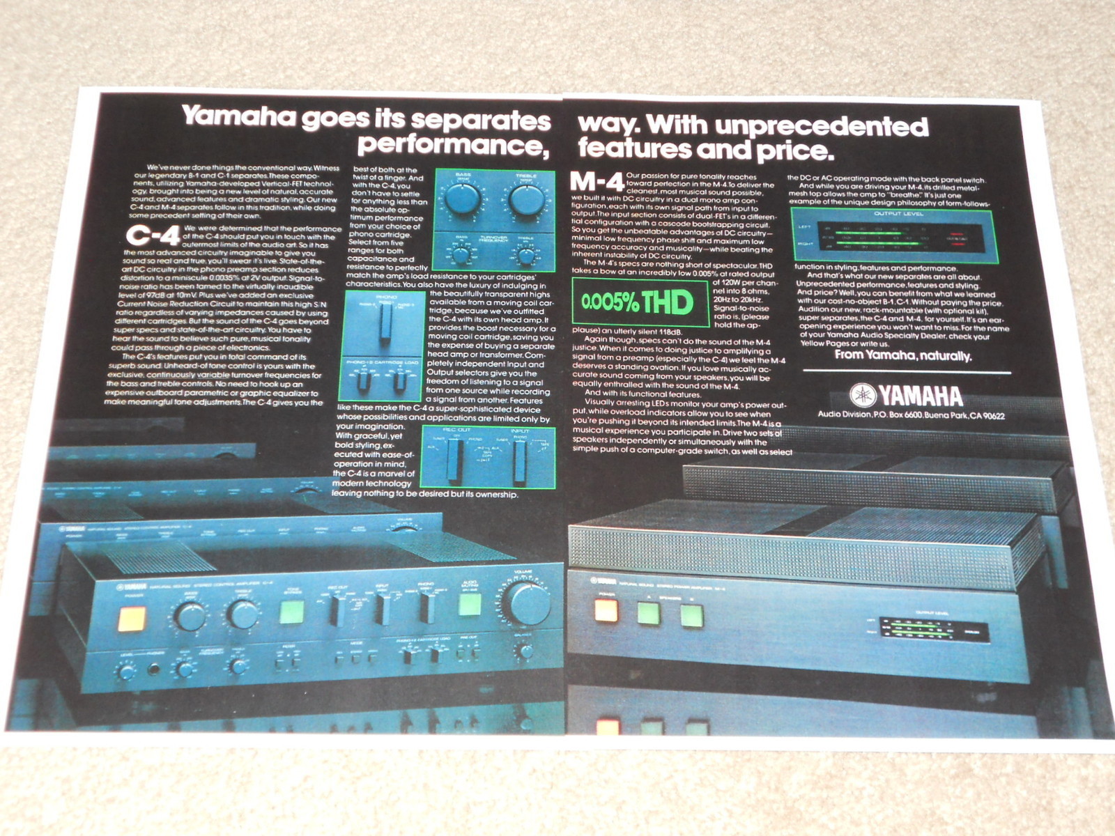 Yamaha 1979 Ad, 2 pg, C-4 Preamp, M-4 Power Amp, Article, Info, Rare Info!