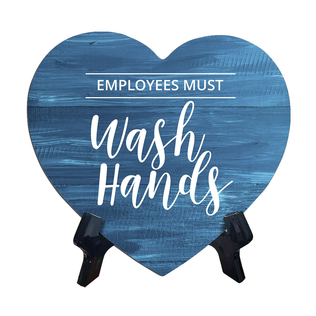Signs ByLITA Heart Employees Must Wash Hands Wood Color, Table Sign [6 x 5"]