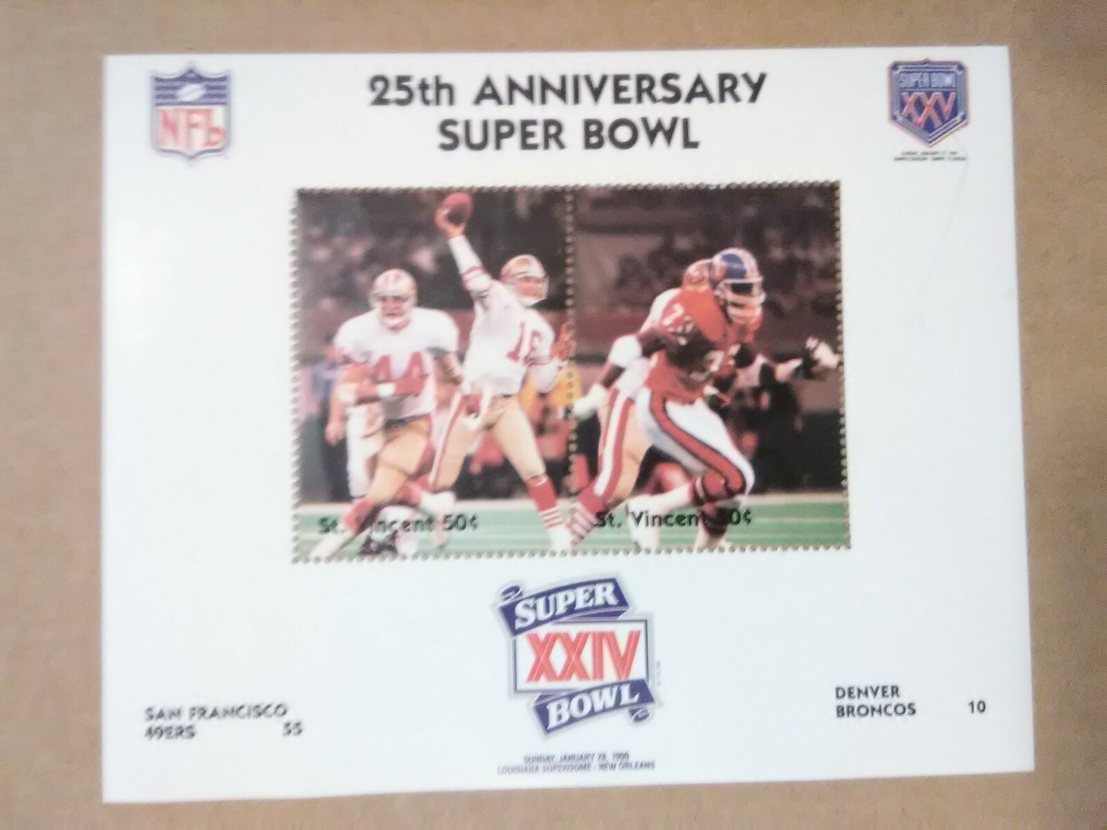 1990 NFL 25TH ANNIVERSARY SUPER BOWL SET OF 2 STAMPS GREAT FOR ANY COLLECTION!