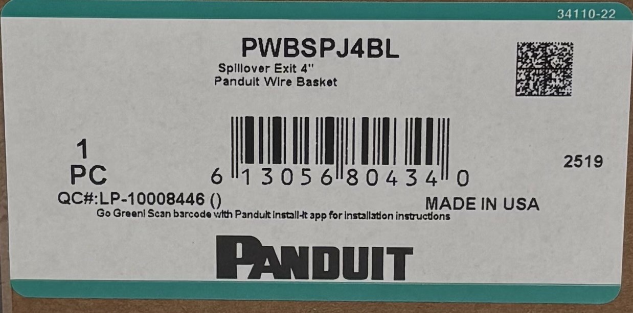 PANDUIT PWBSPJ4BL SPILLOVER EXIT 4" WIRE BASKET