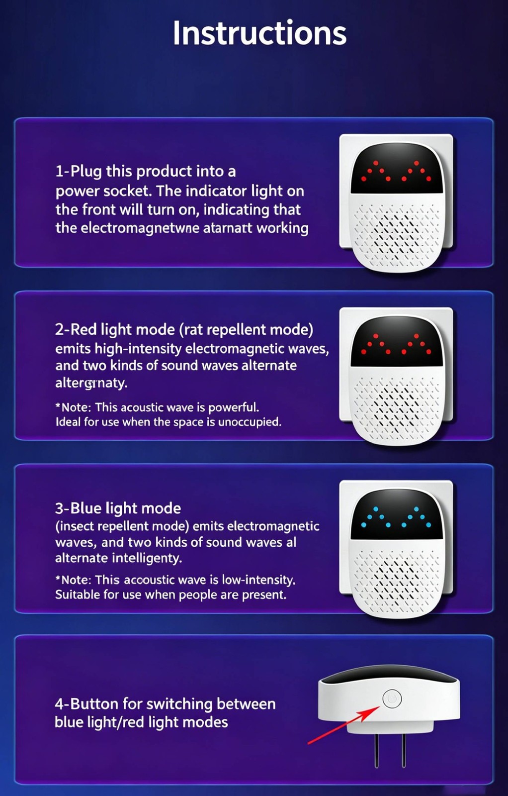 2PACK Ultrasonic Pest Repeller Plug In Electronic Mouse Roach Repellent Home