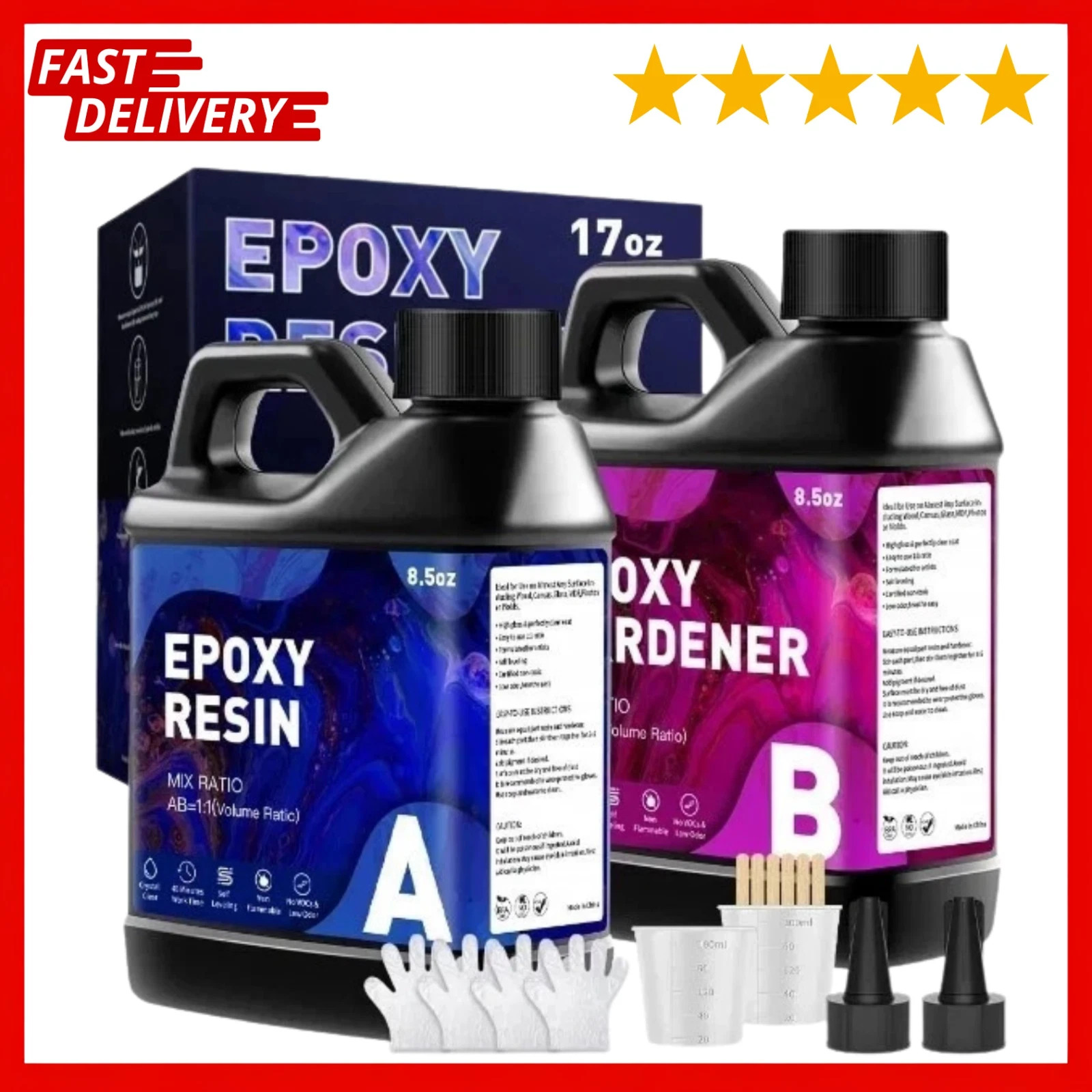Epoxy Resin Crystal Clear Epoxy Resin Kit No Yellowing No Bubble 17 OZ