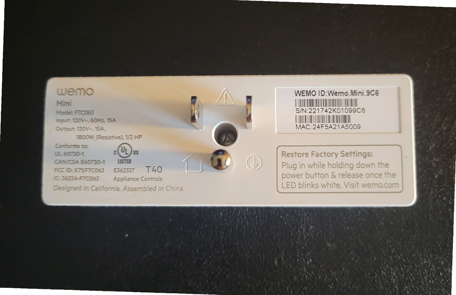 WEMO WiFi Smart Plug - Model F7C063