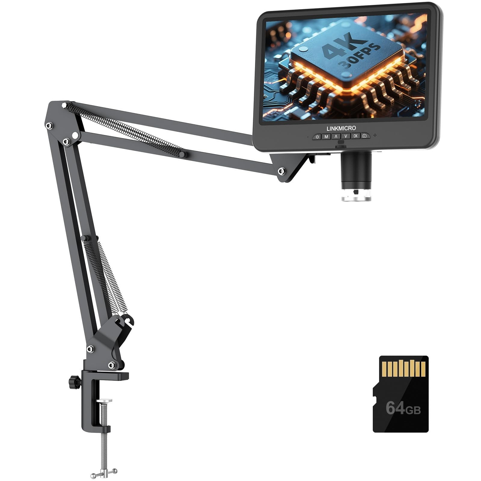 4K 30FPS HDMI 10.1'' Digital Microscope with Screen for Electronics Repair, L...