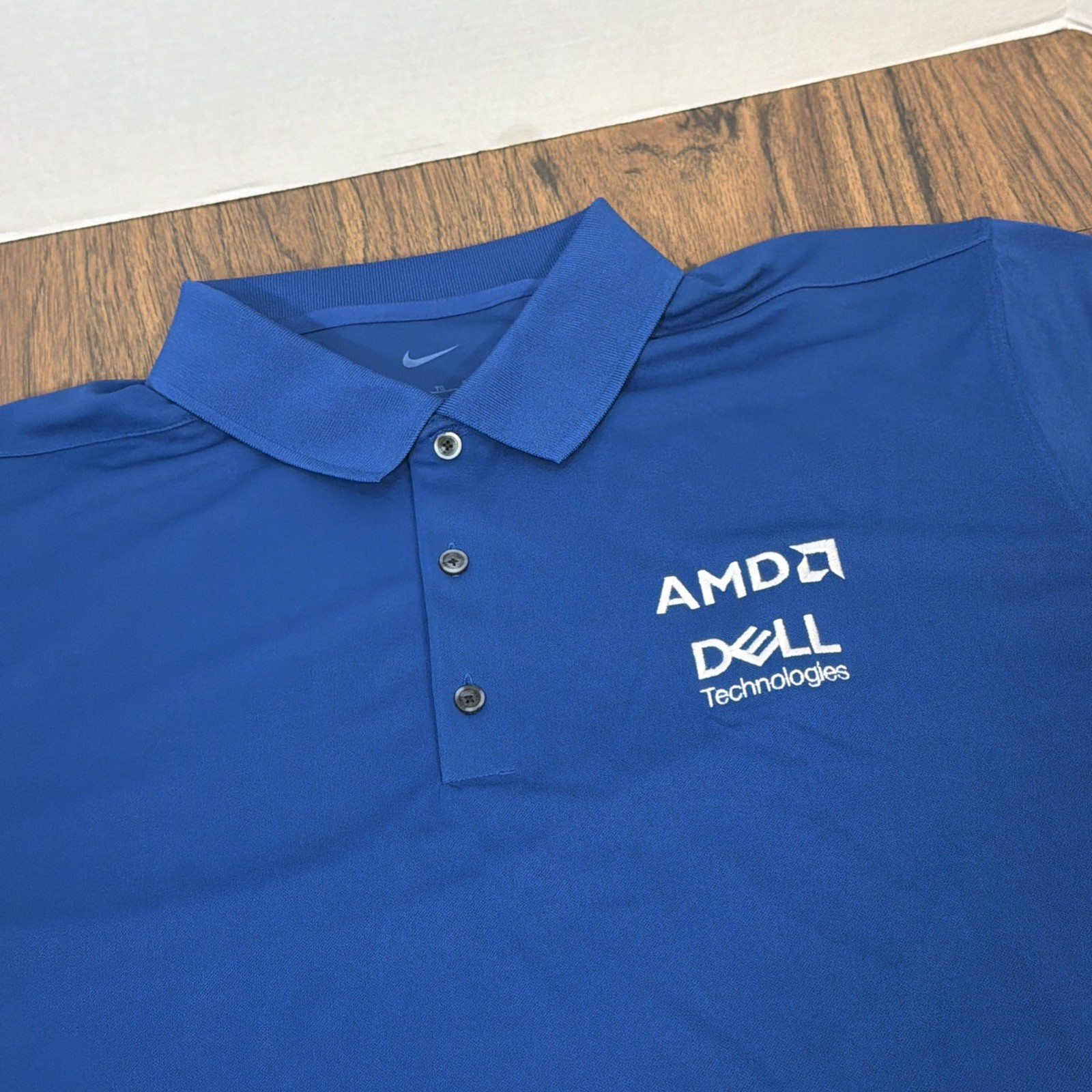 Nike Golf Polo Shirt Mens M Blue Move To Zero - Stretch - AMD Dell Logo Promo