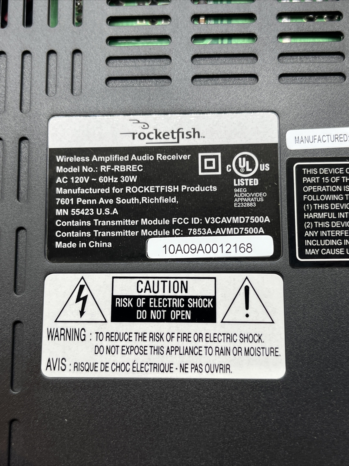 New Rocketfish Wireless Amplified Audio Receiver RF-RBREC